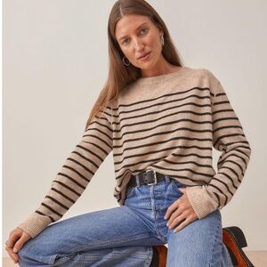 Reformation Cashmere Boyfriend Sweater in Natural and Black Stripes